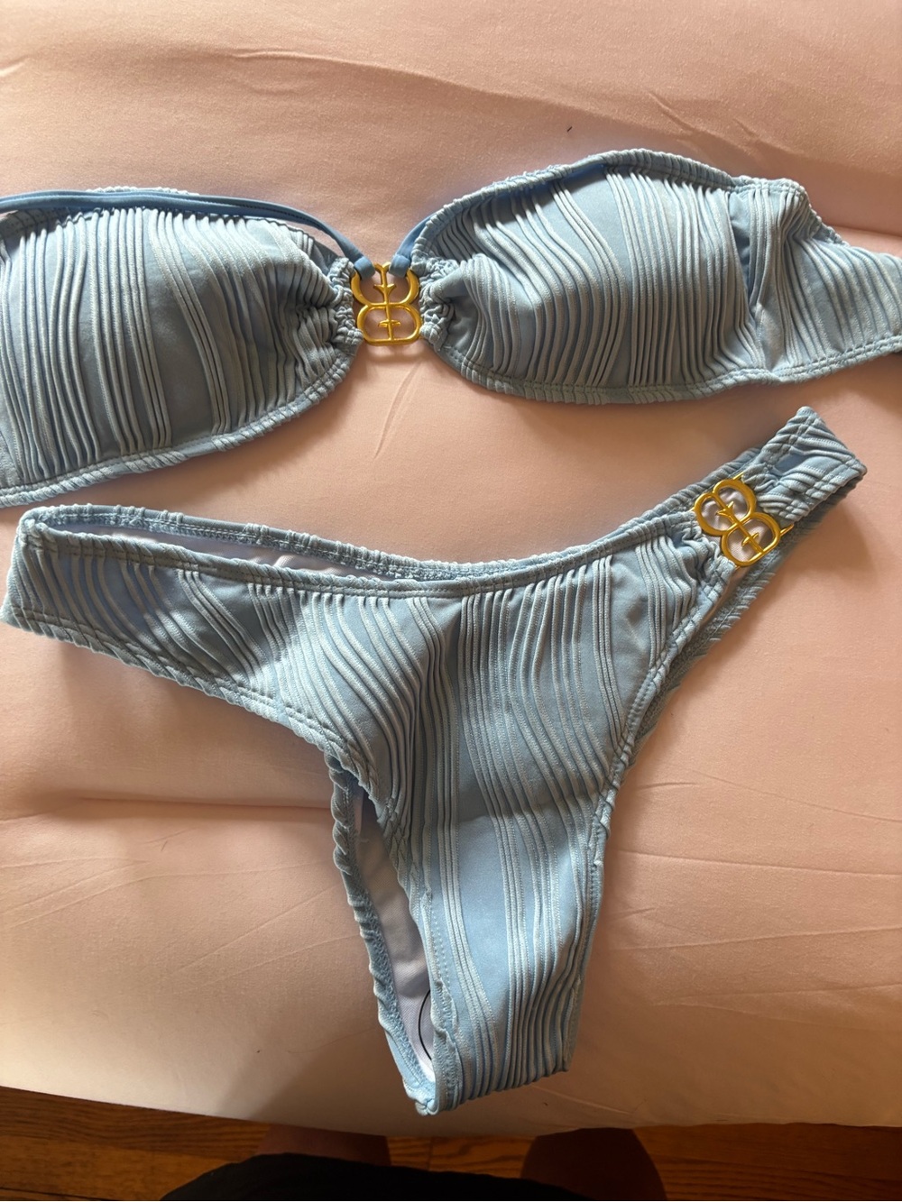 Light Blue Women's Bikini Set with Gold Accent